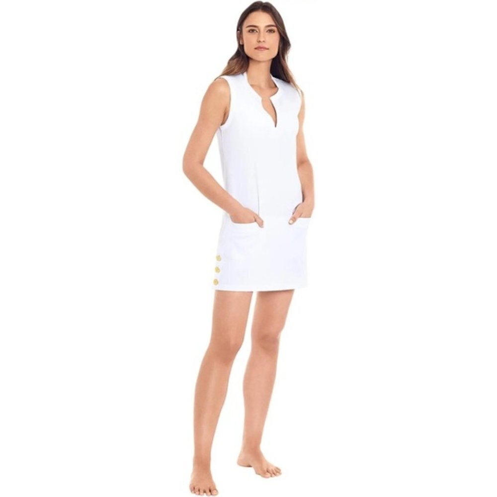 Ralph Lauren Tunic Swim Cover-Up Women's Size L White Pockets Sleeveless
